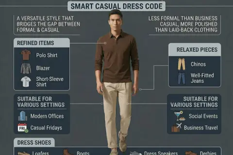 Mann im Smart Casual Look: braunes Poloshirt, Chinos, Loafers. Ideal für moderne Büros und Casual Fridays.