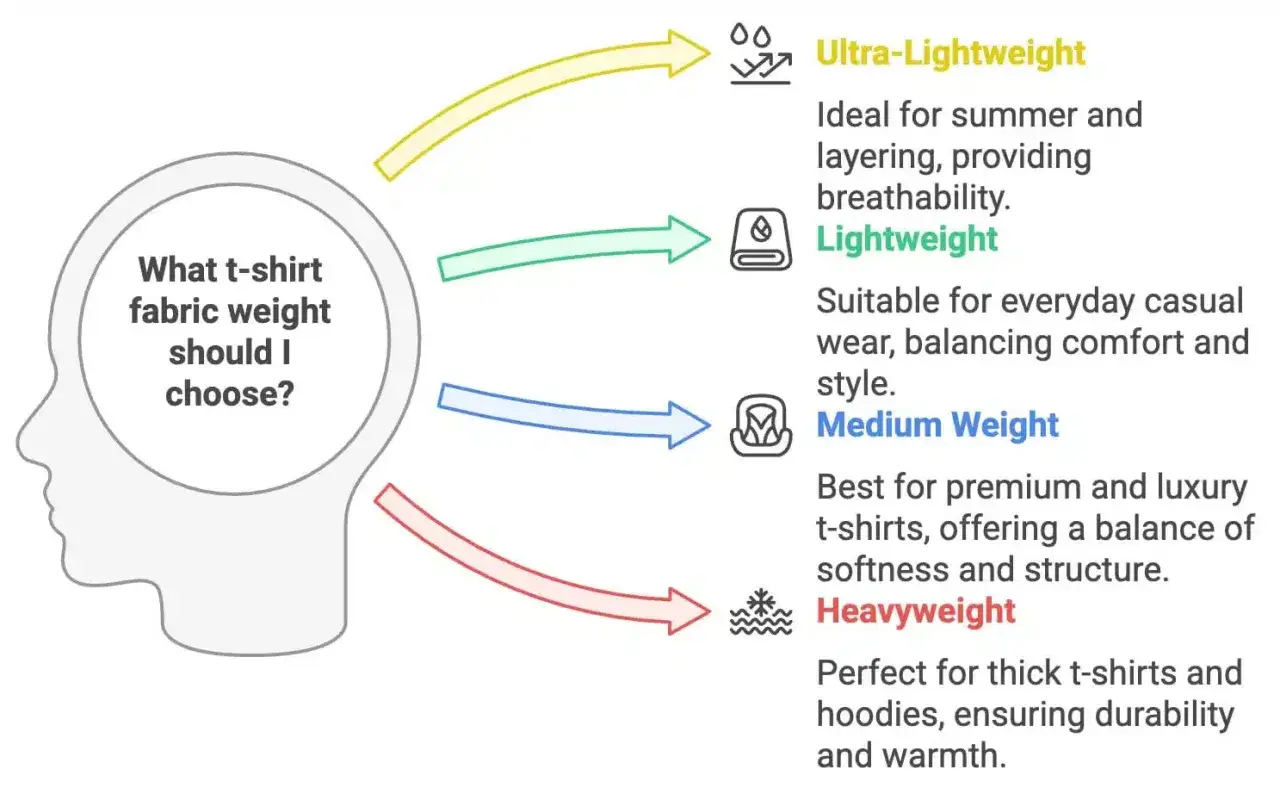 Hilfe bei der Wahl des richtigen gewicht t shirt: ultra-leicht, leicht, mittelschwer oder schwer. Jedes hat seine Vorteile.